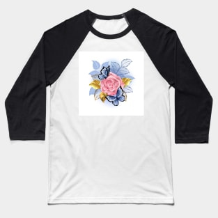 Pink Roses with Butterflies Baseball T-Shirt